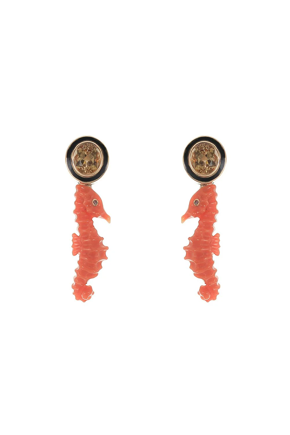 Imperial Topaz Coral Seahorse Earrings