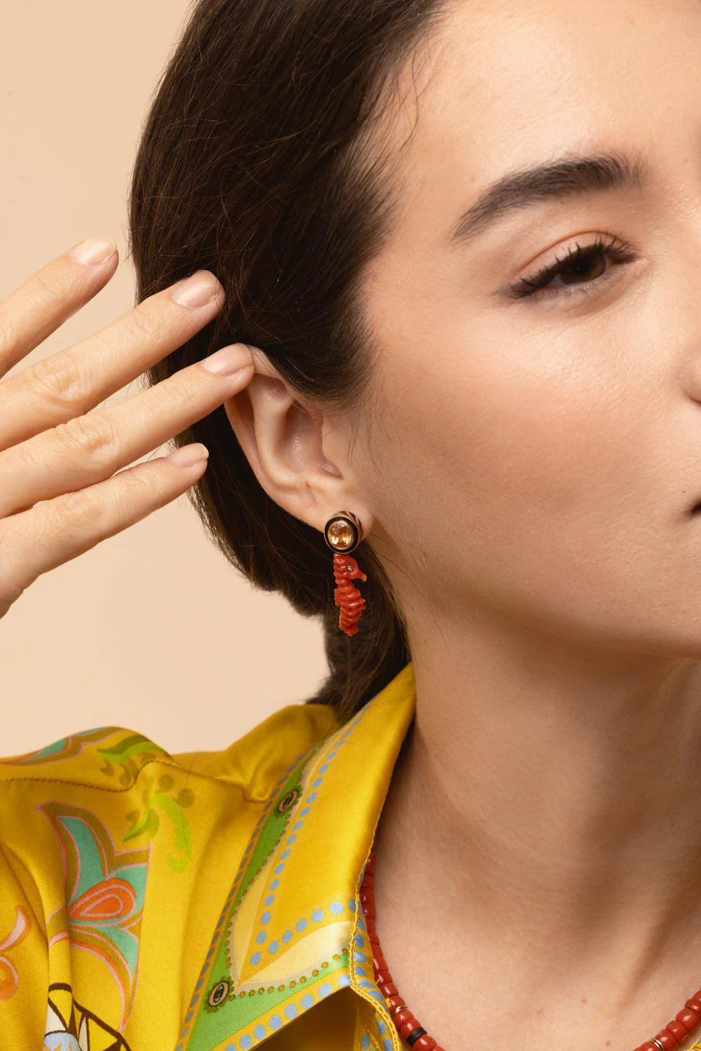 Imperial Topaz Coral Seahorse Earrings - Image 2