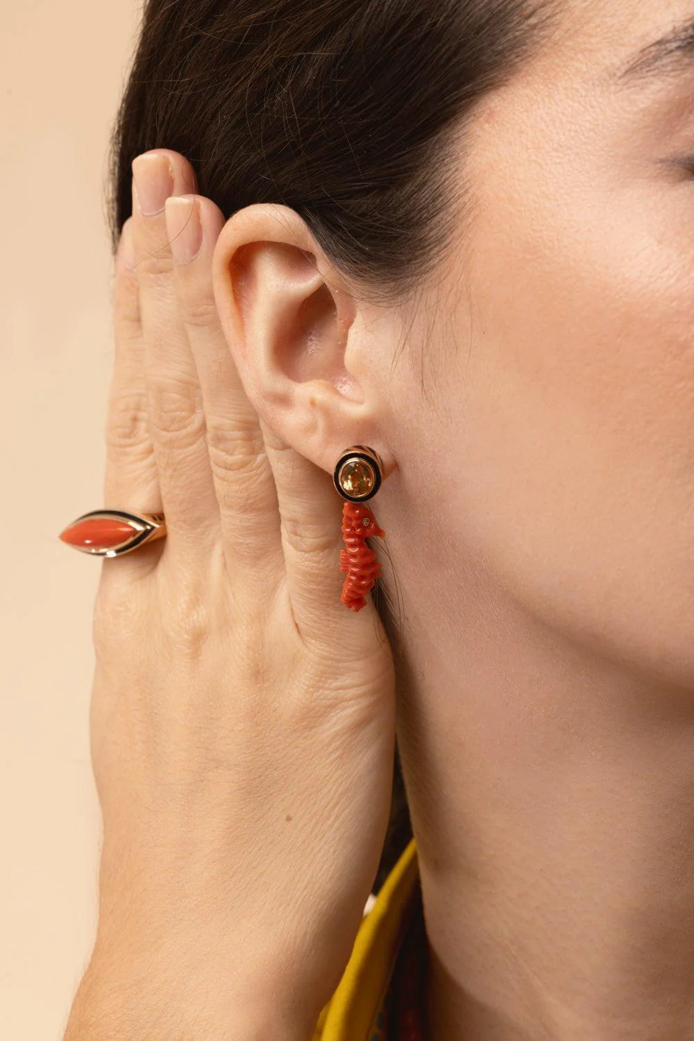 Imperial Topaz Coral Seahorse Earrings - Image 3