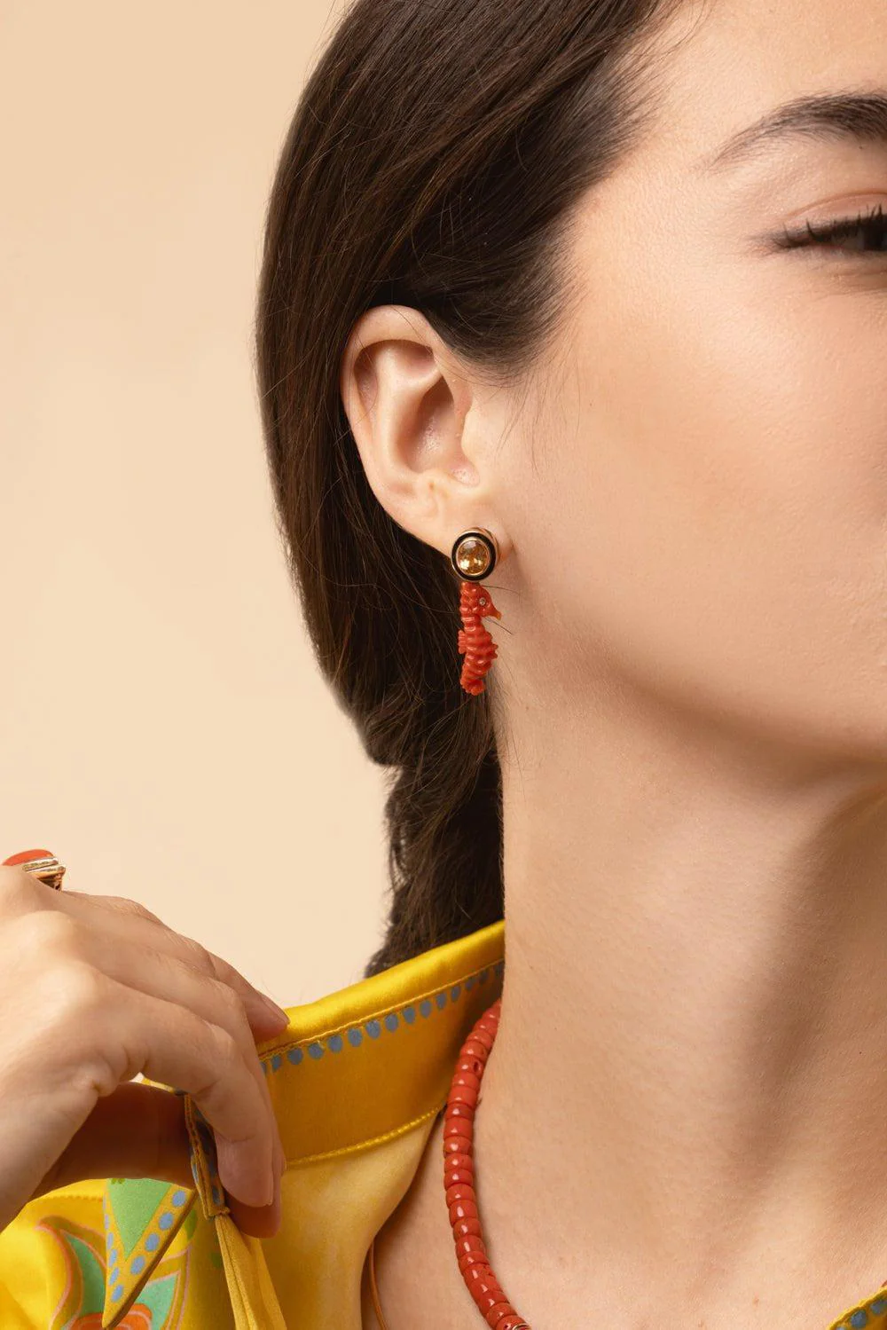 Imperial Topaz Coral Seahorse Earrings - Image 4