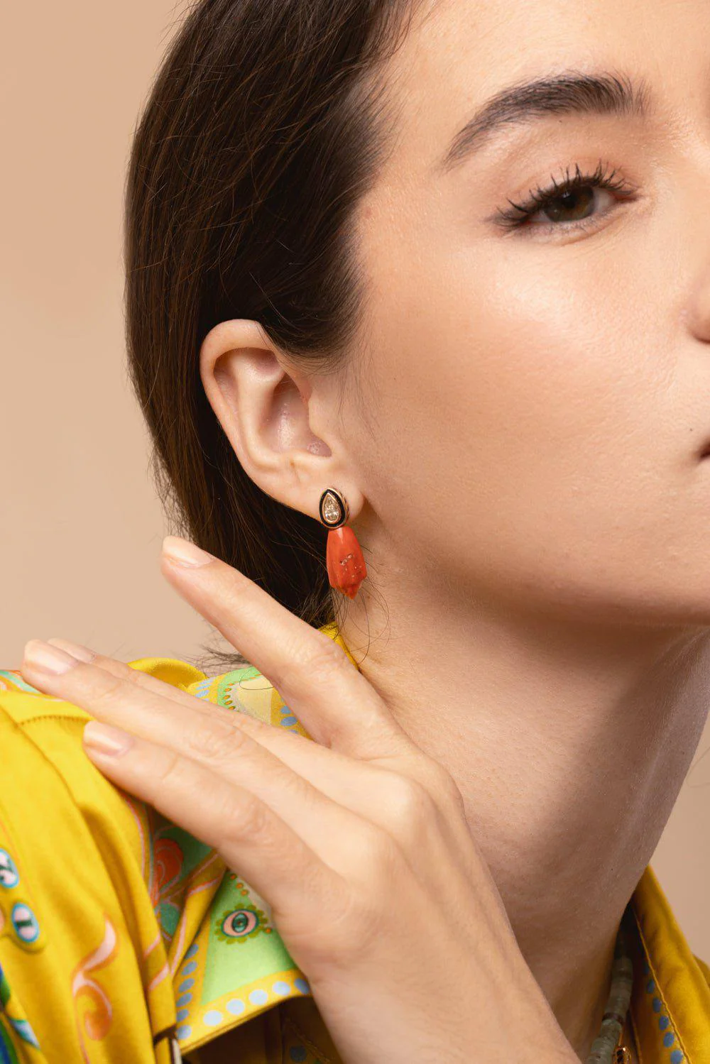Mediterrenean Coral Diamond Earrings - Image 2