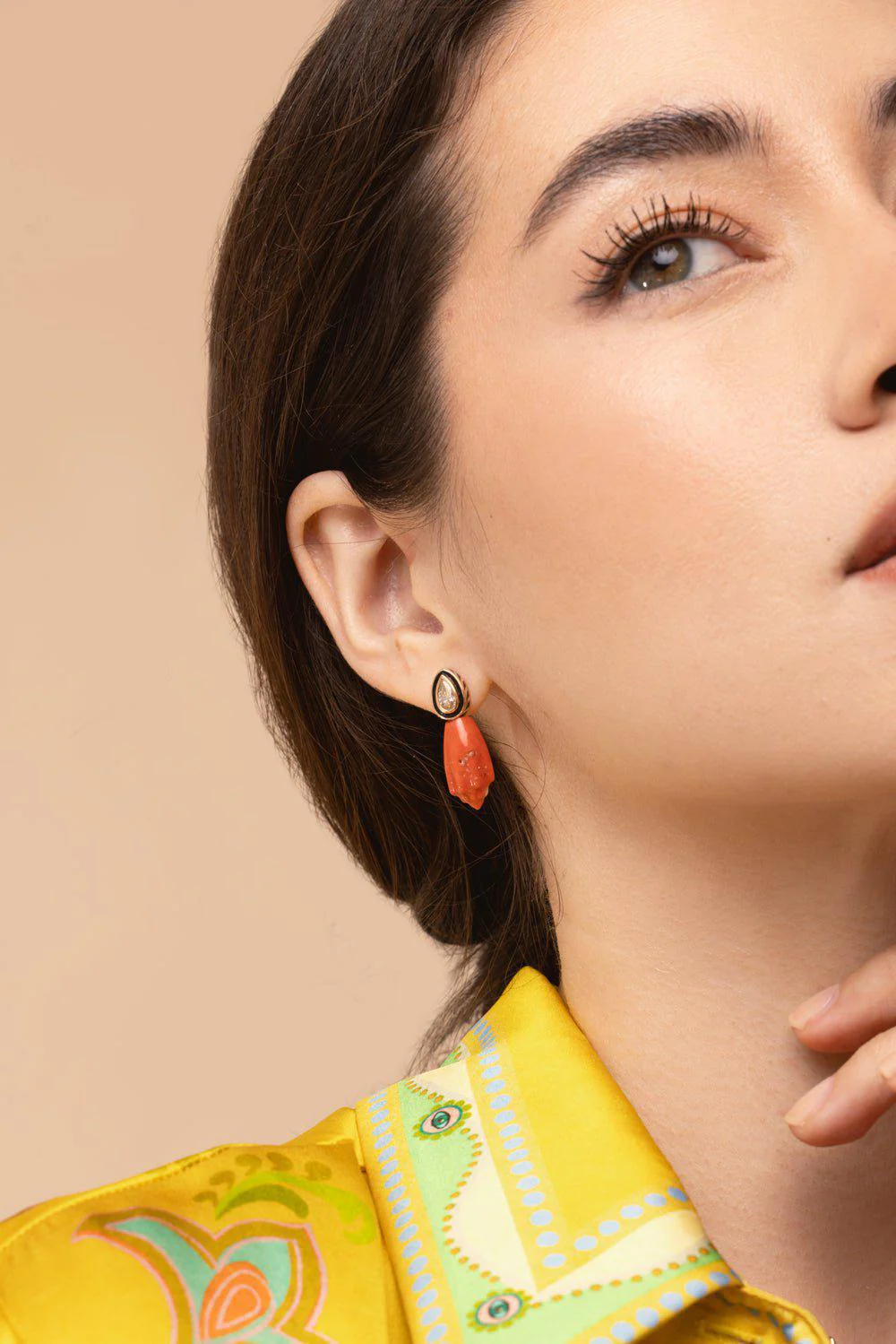 Mediterrenean Coral Diamond Earrings - Image 3