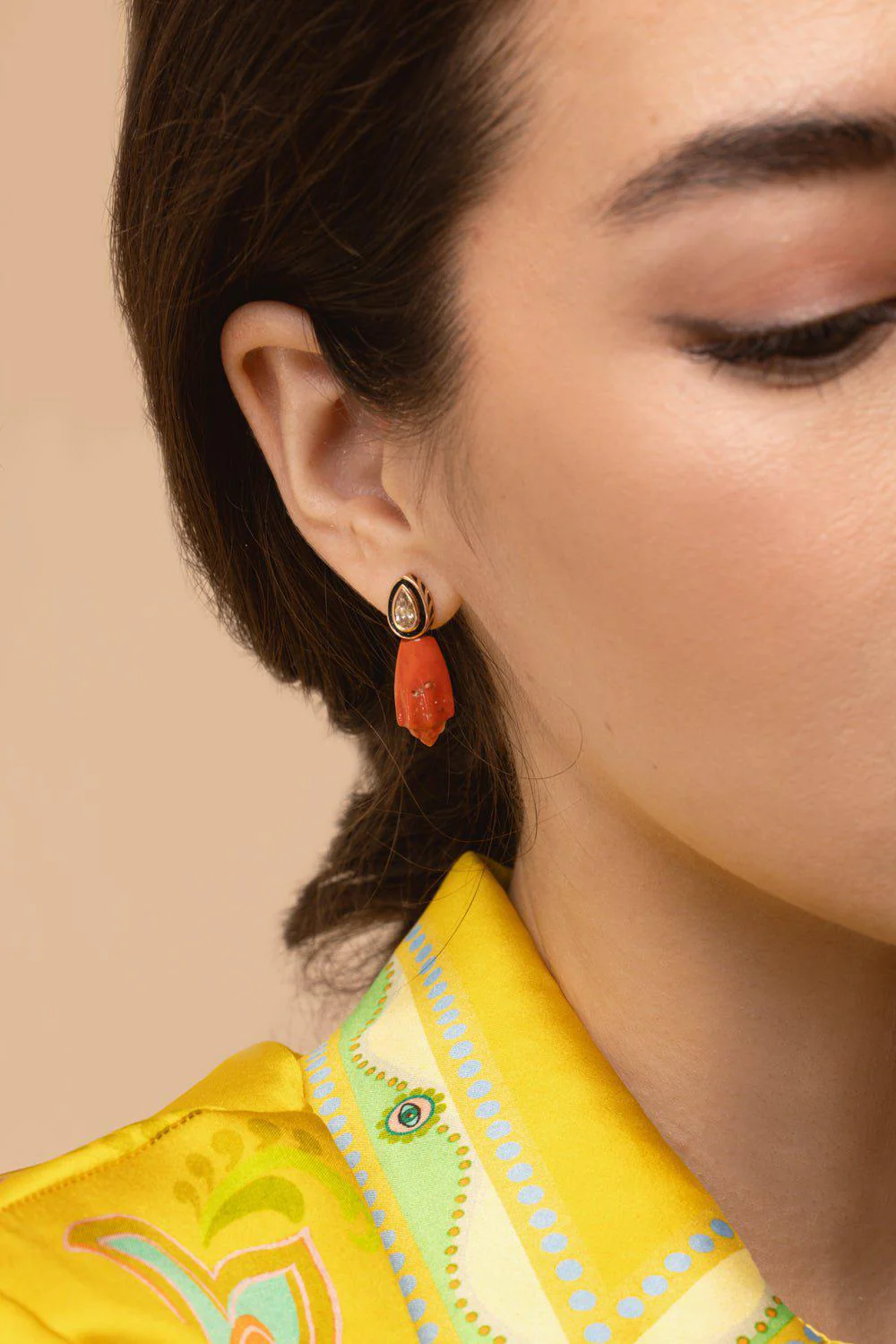 Mediterrenean Coral Diamond Earrings - Image 4