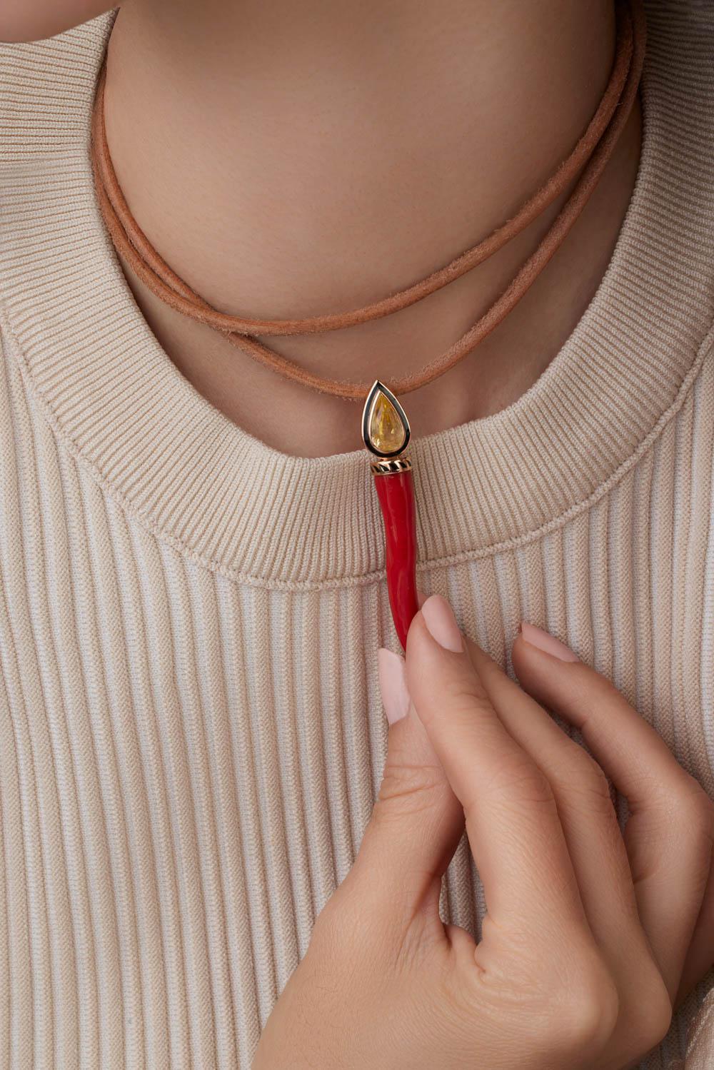 Yellow Sapphire Cornetto Pendant - Image 4