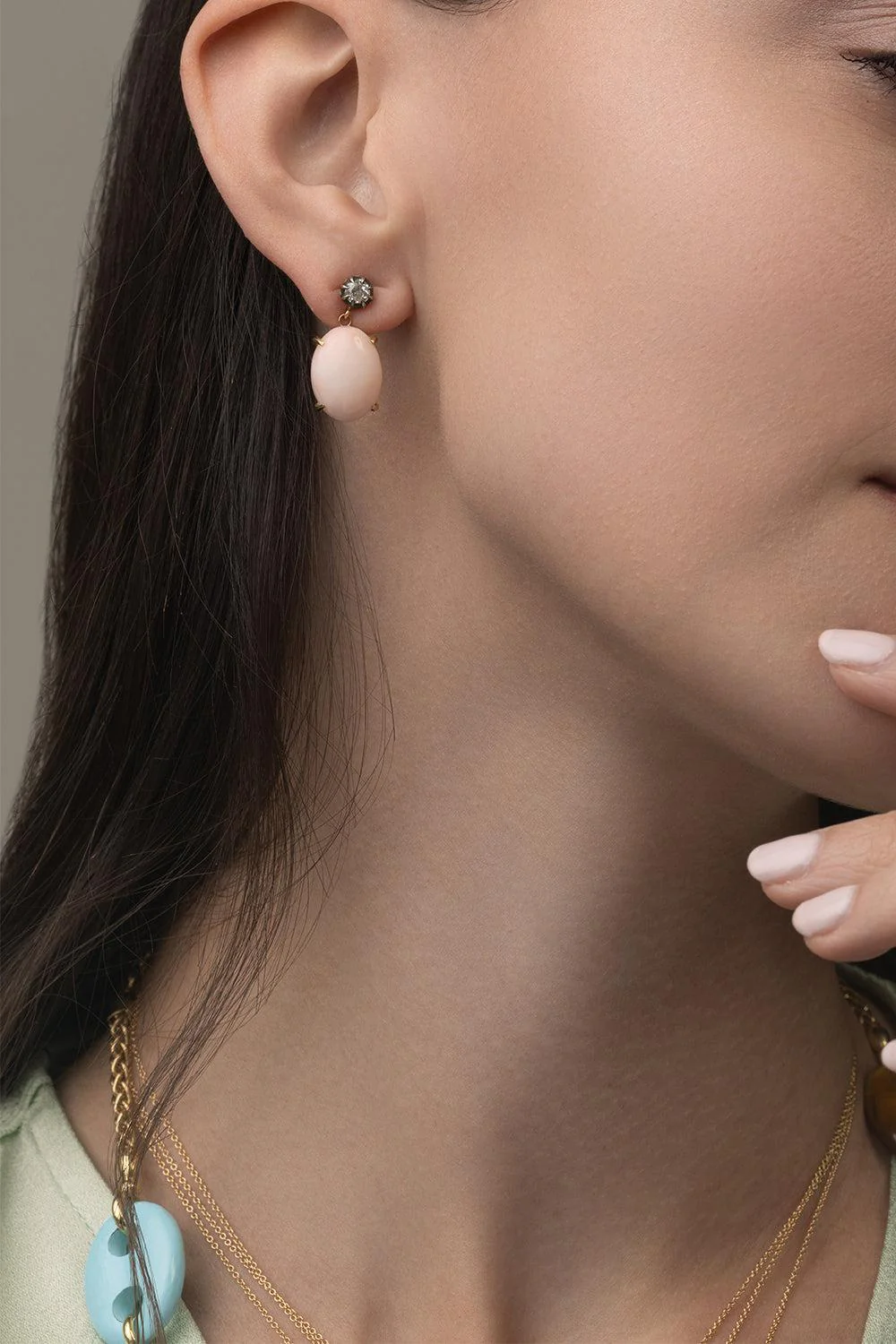 Diamond Coral Drop Earrings - Image 3