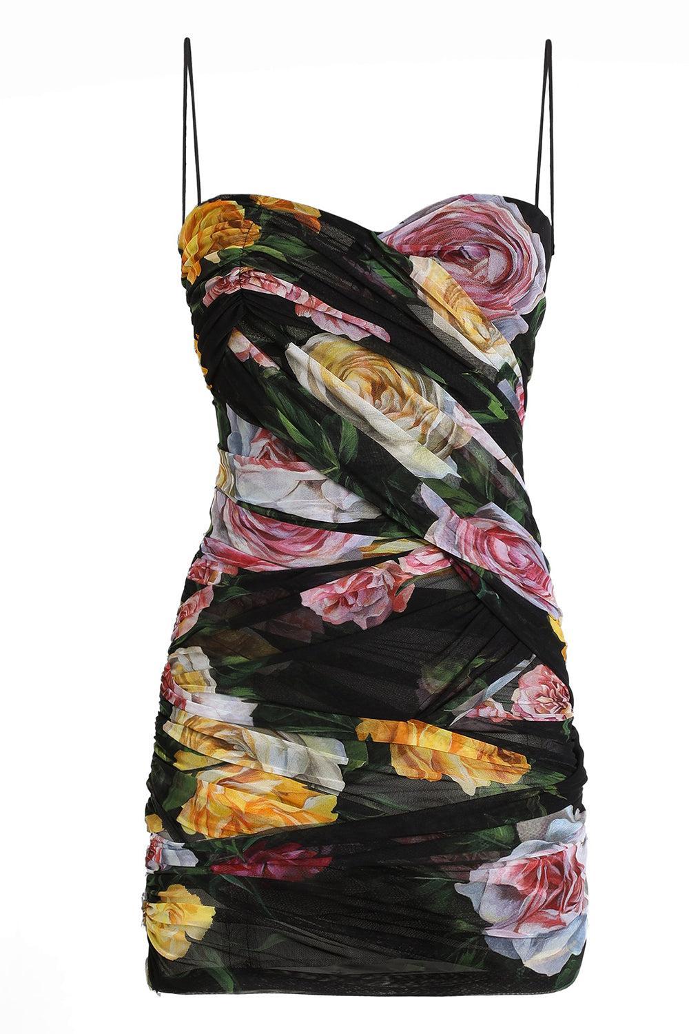 Draping Printed Short Dress