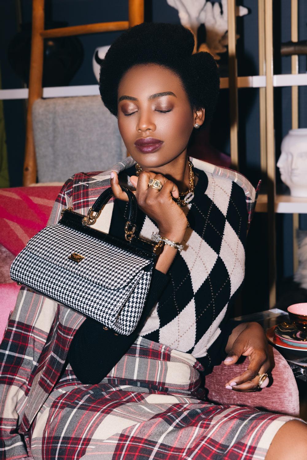 Elongated Sicily Bag - Houndstooth - Image 2