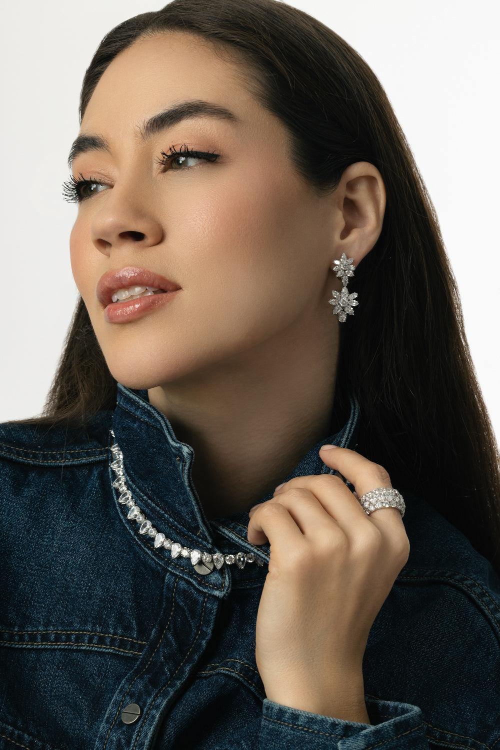 Double Cluster Drop Earrings - Image 2