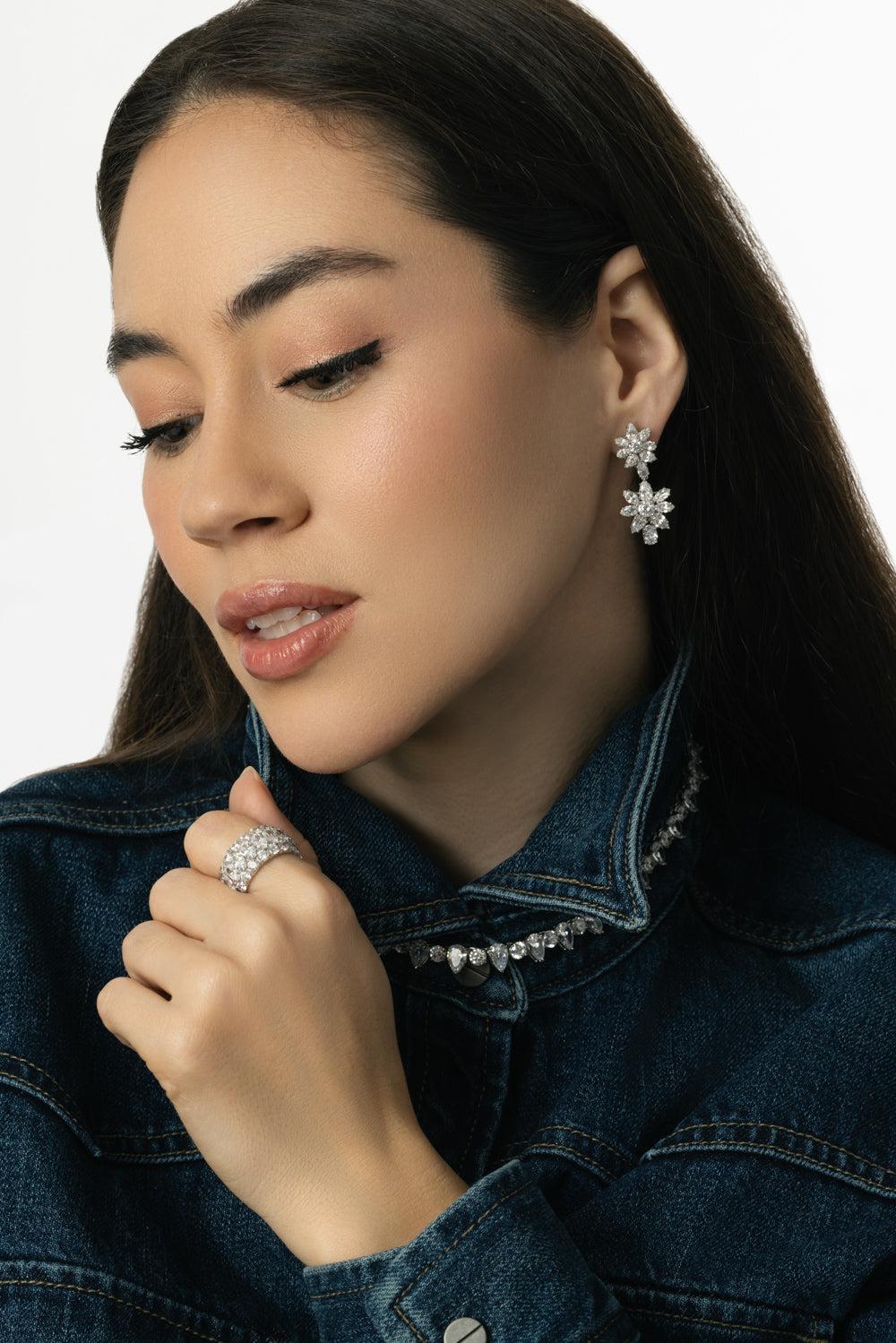 Double Cluster Drop Earrings - Image 4
