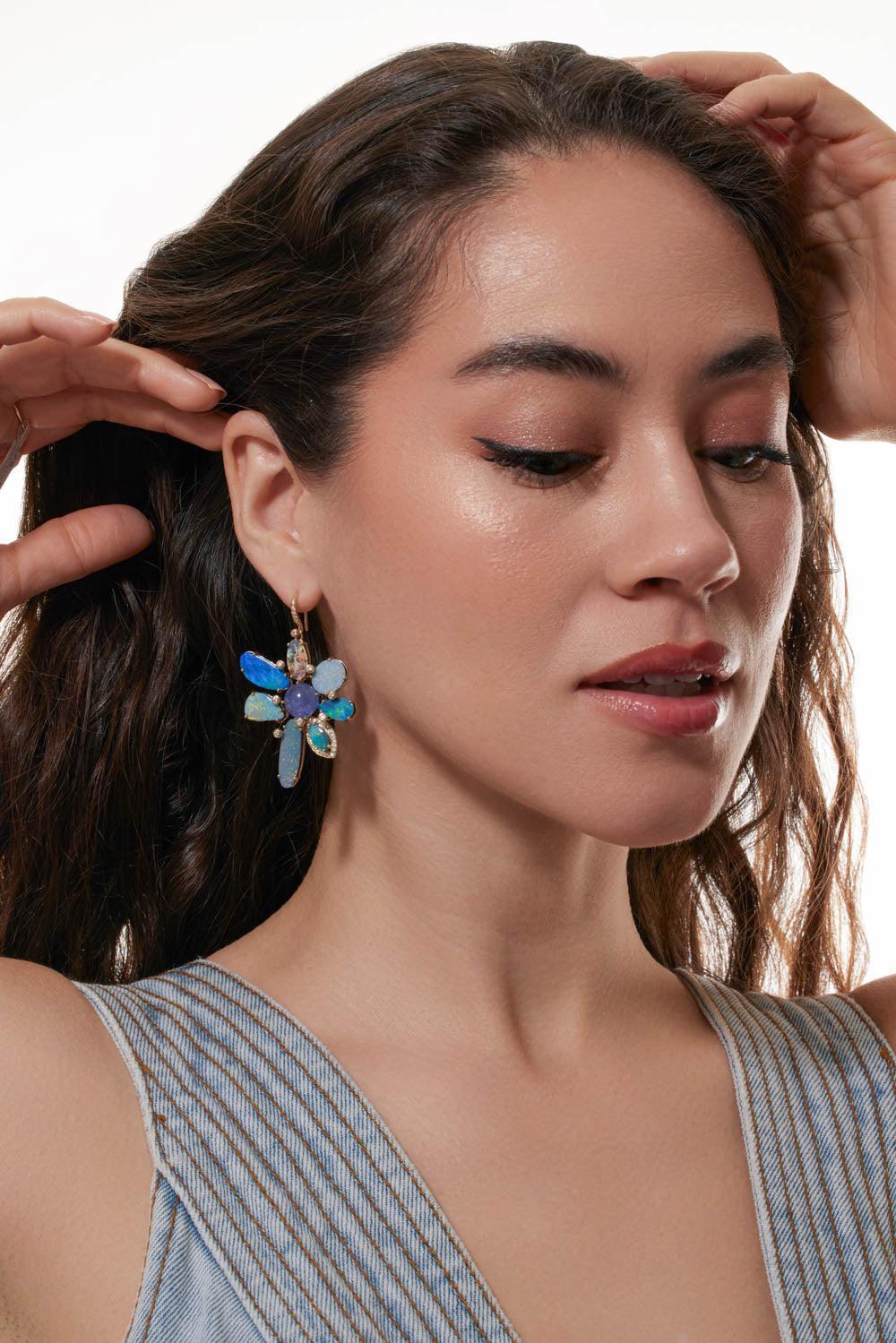 Boulder Opal Tanzanite Diamond Earrings - Image 4
