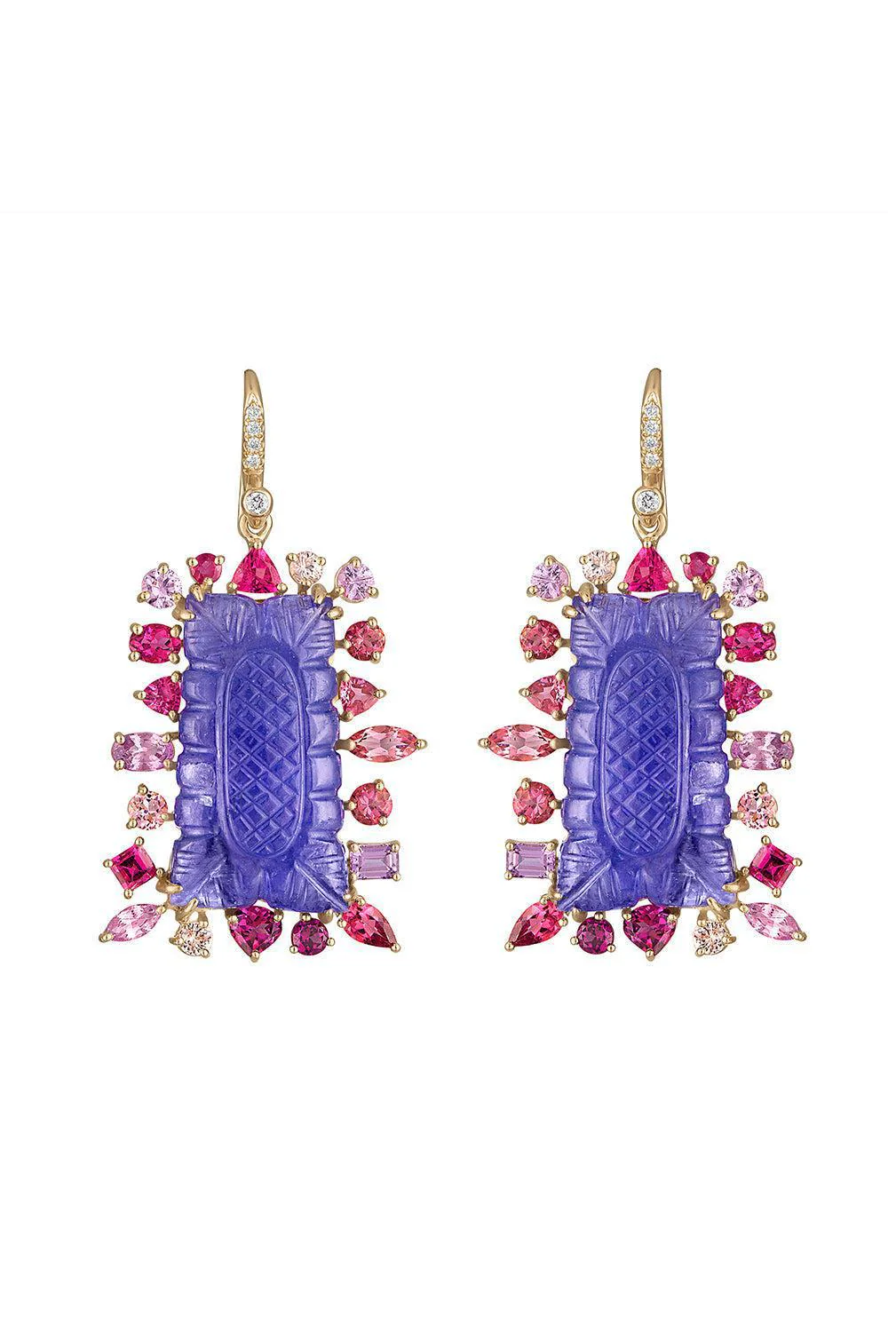 Carved Tanzanite Mixed Pink Earrings