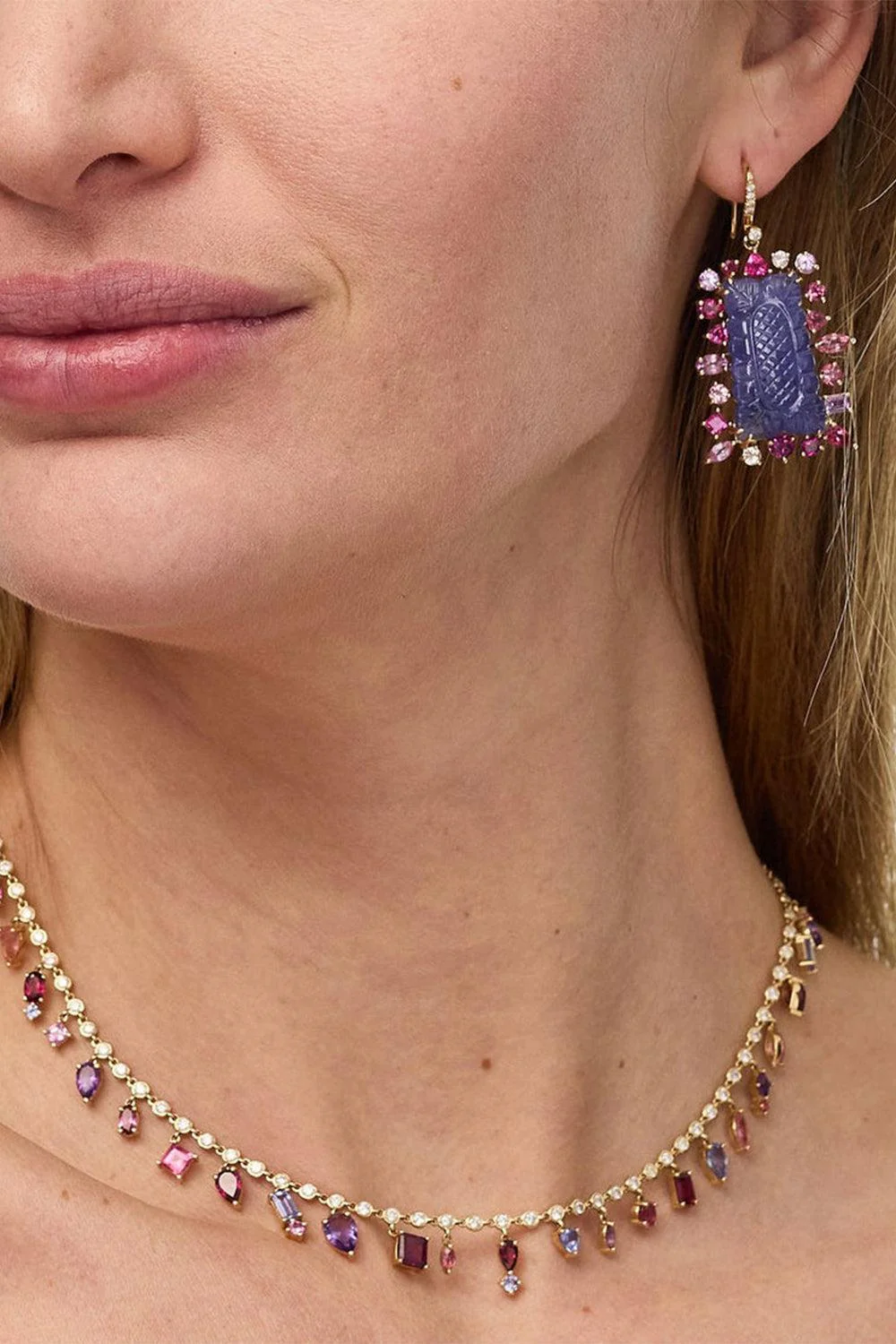 Carved Tanzanite Mixed Pink Earrings - Image 2