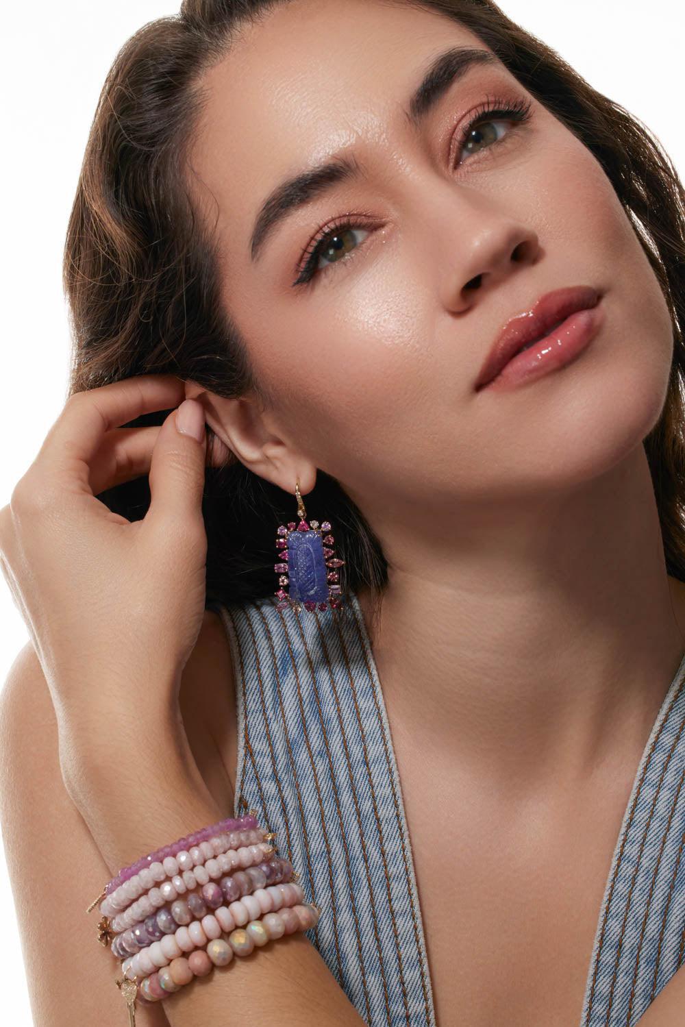 Carved Tanzanite Mixed Pink Earrings - Image 5