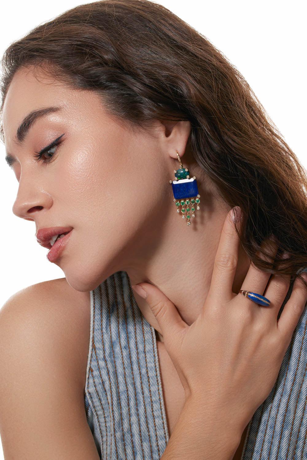 Lapis Opal Diamond Earrings - Image 2