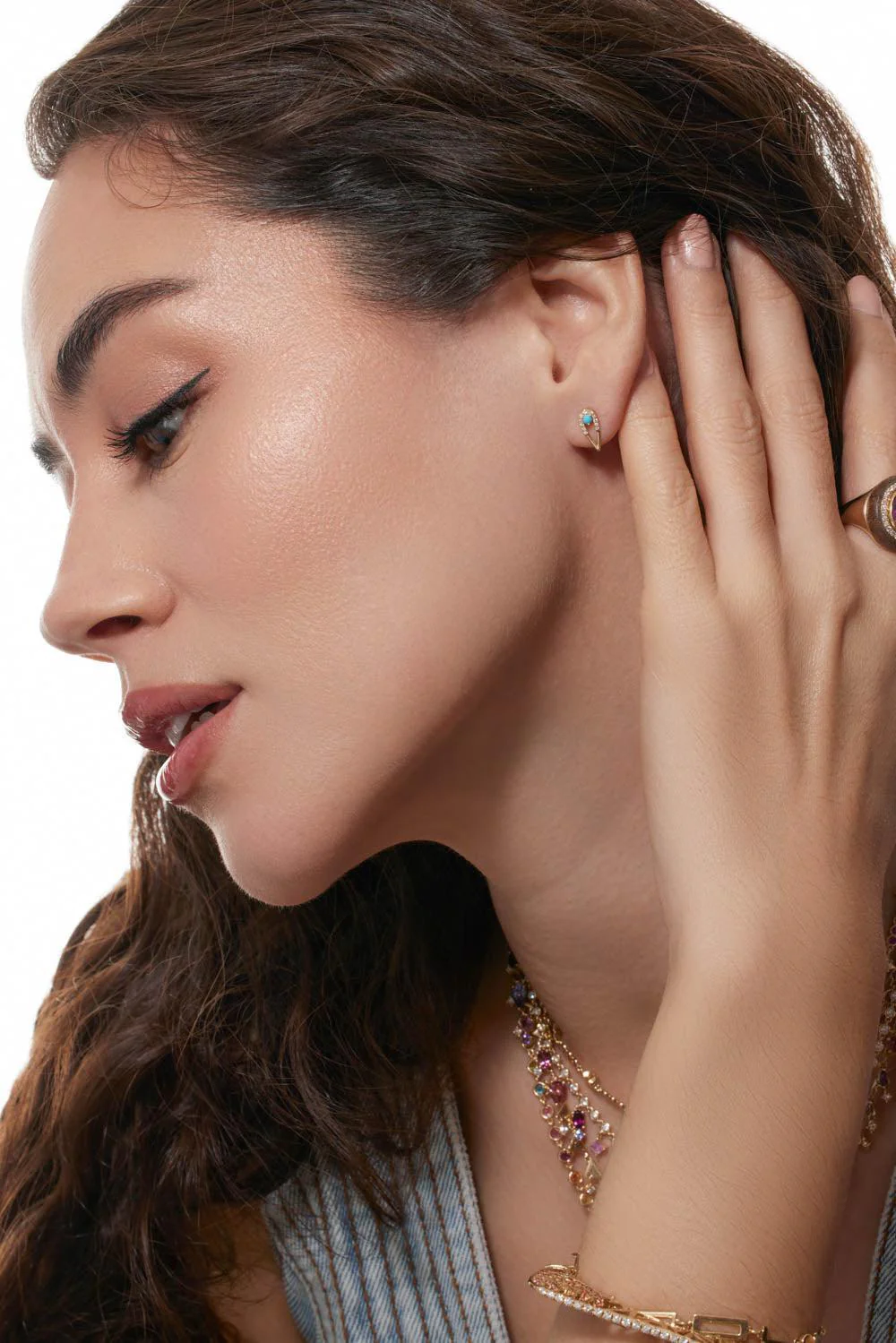 Mini Turquoise Peacock Stud Earrings - Image 3