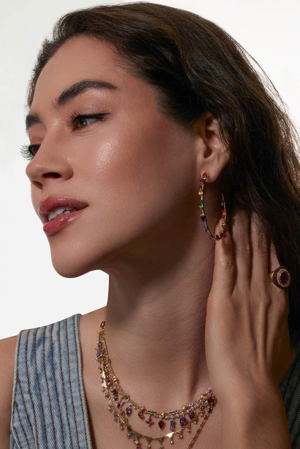 Rainbow Large Goddess Hoop Earrings - Image 4