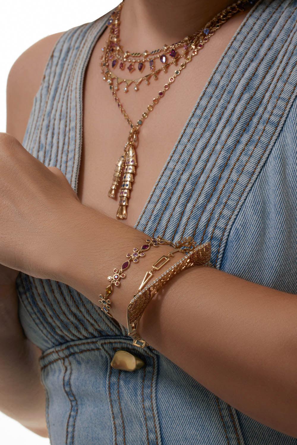 Sapphire Diamond Horizon Bangle Bracelet - Image 3