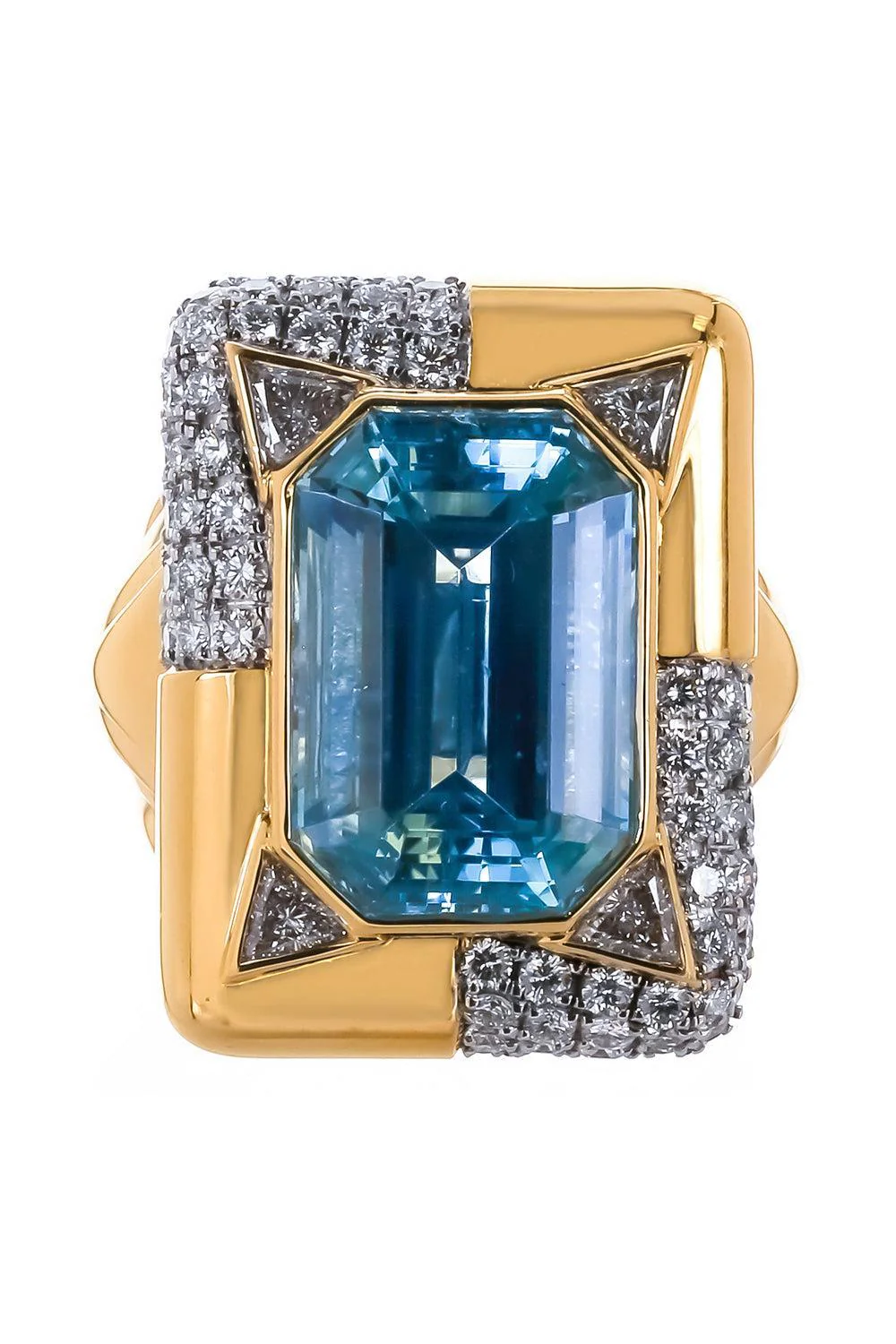 Aquamarine Diamond Octagon Ring