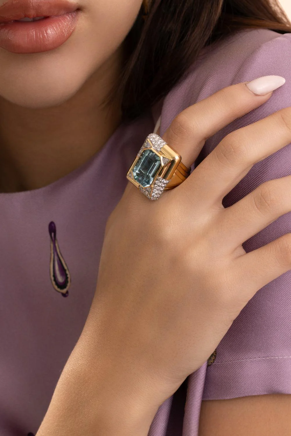 Aquamarine Diamond Octagon Ring - Image 2