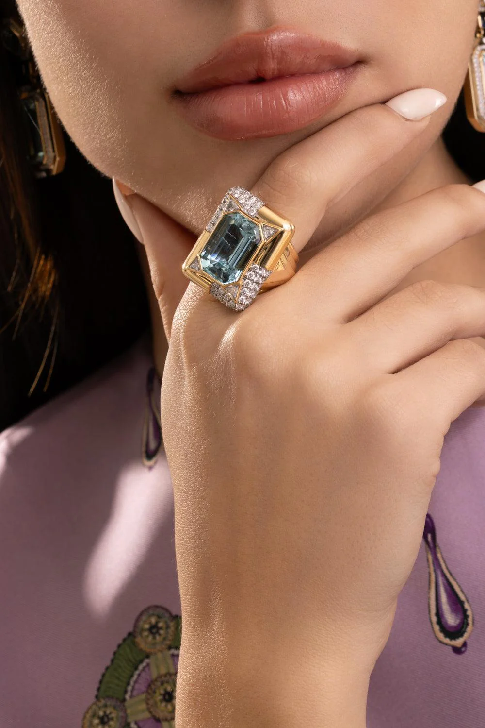 Aquamarine Diamond Octagon Ring - Image 4