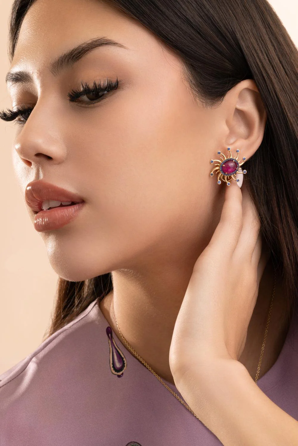 Aquamarine Mini Face Motif Drop Earrings - Image 3