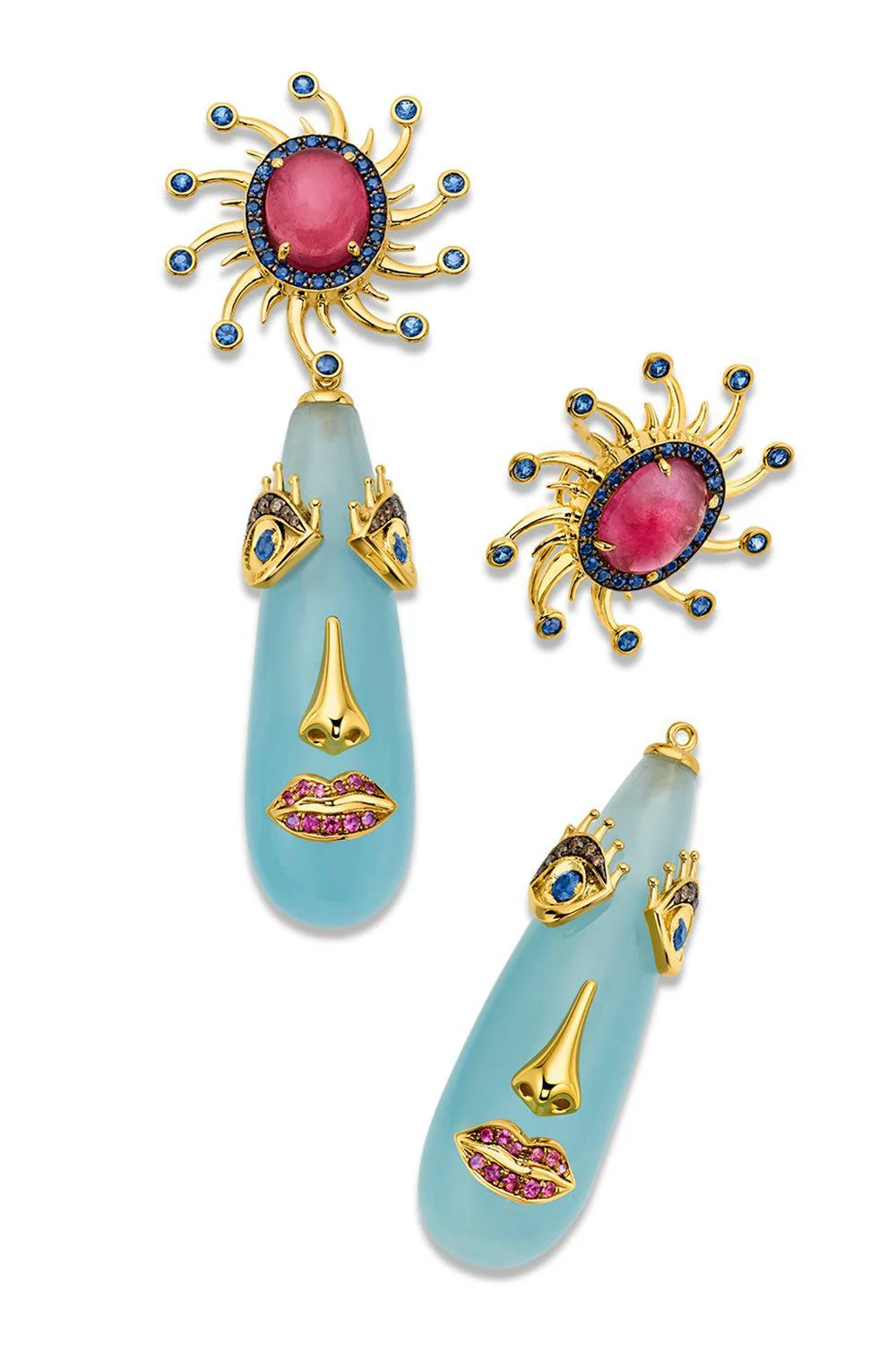 Aquamarine Mini Face Motif Drop Earrings - Image 5