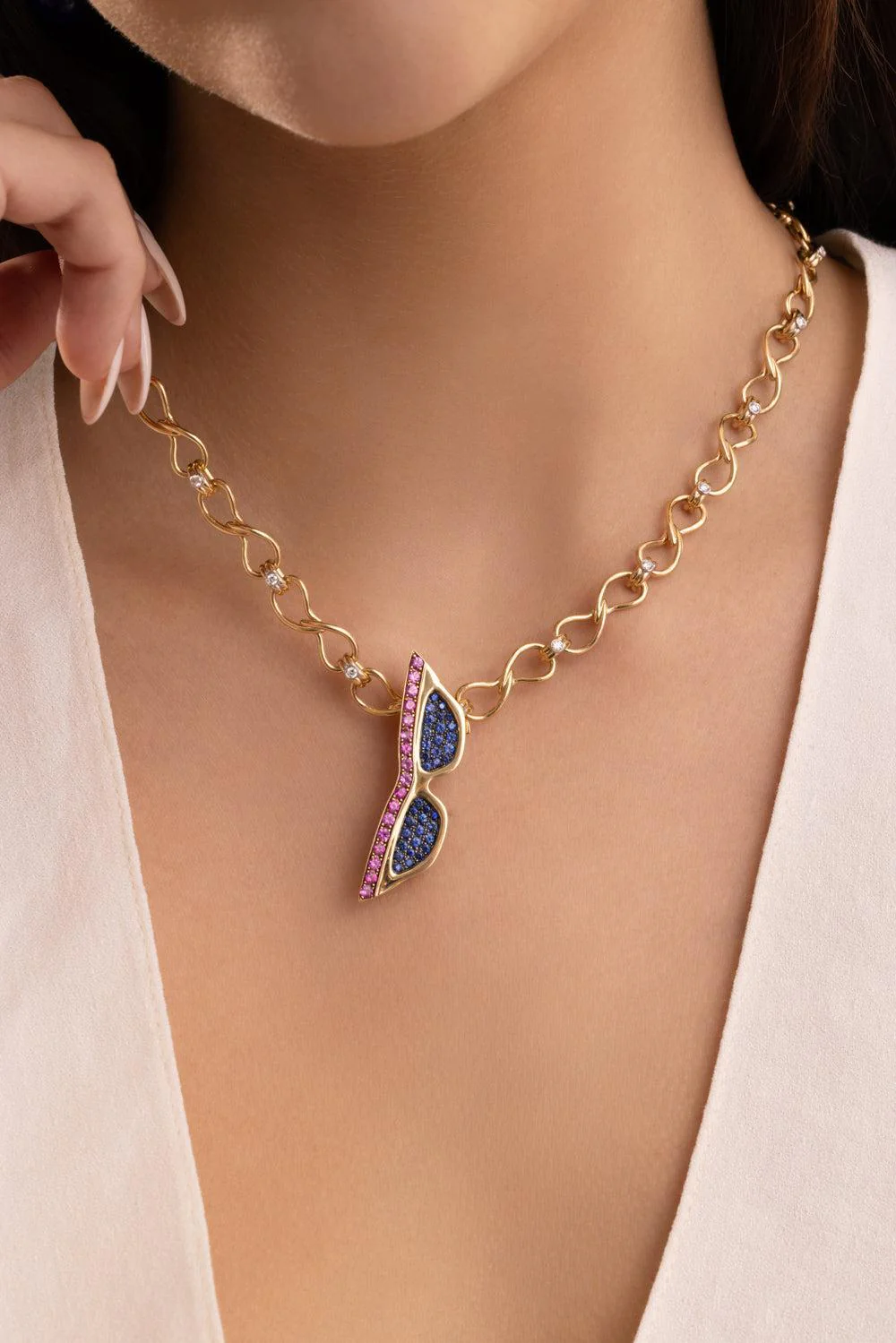 Blue Pink Sapphire Large Sunglasses Pendant - Image 4