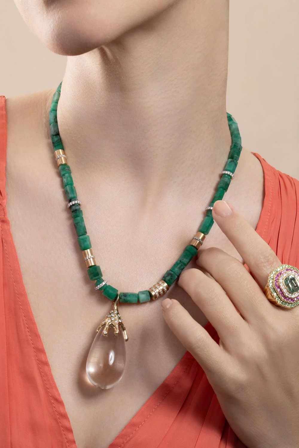 Crystal Quartz Diamond Dripping Pendant - Image 3