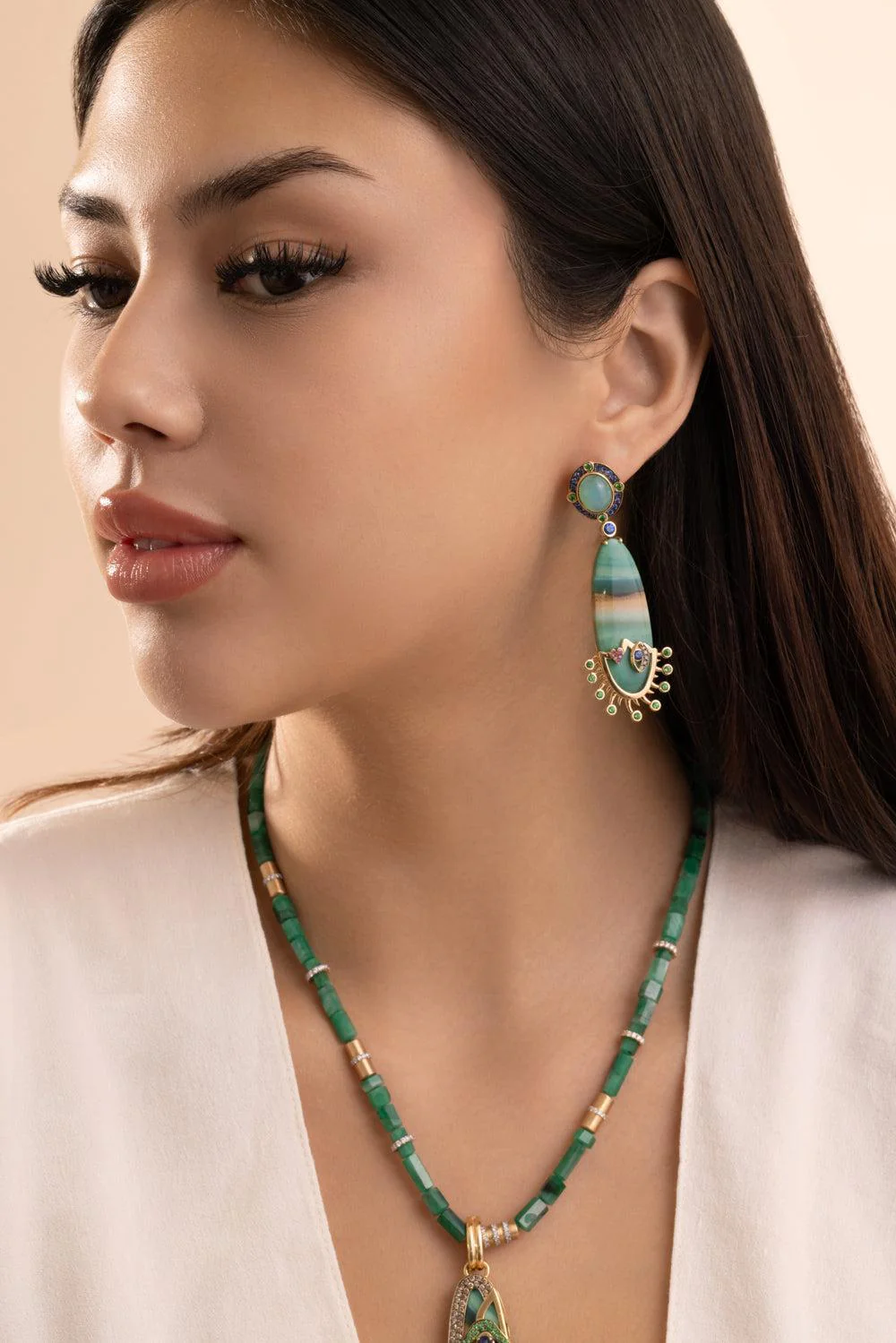 Emerald Small Beaded Necklace - Image 2