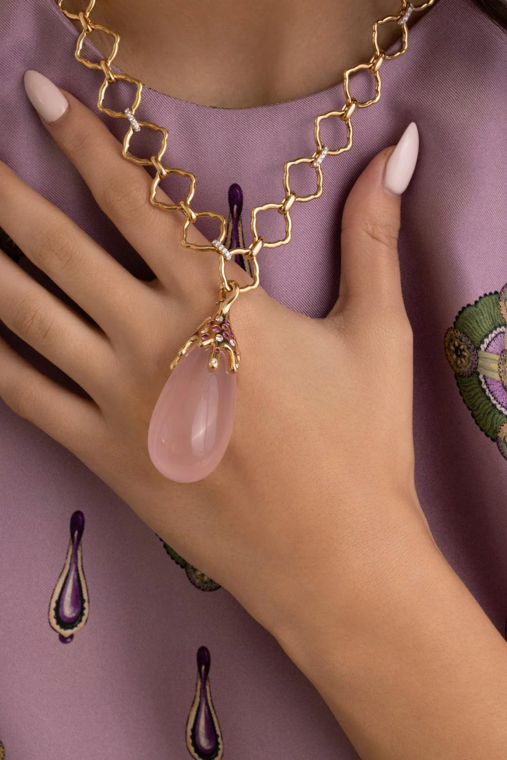 Pink Quartz Dripping Pendant - Image 3