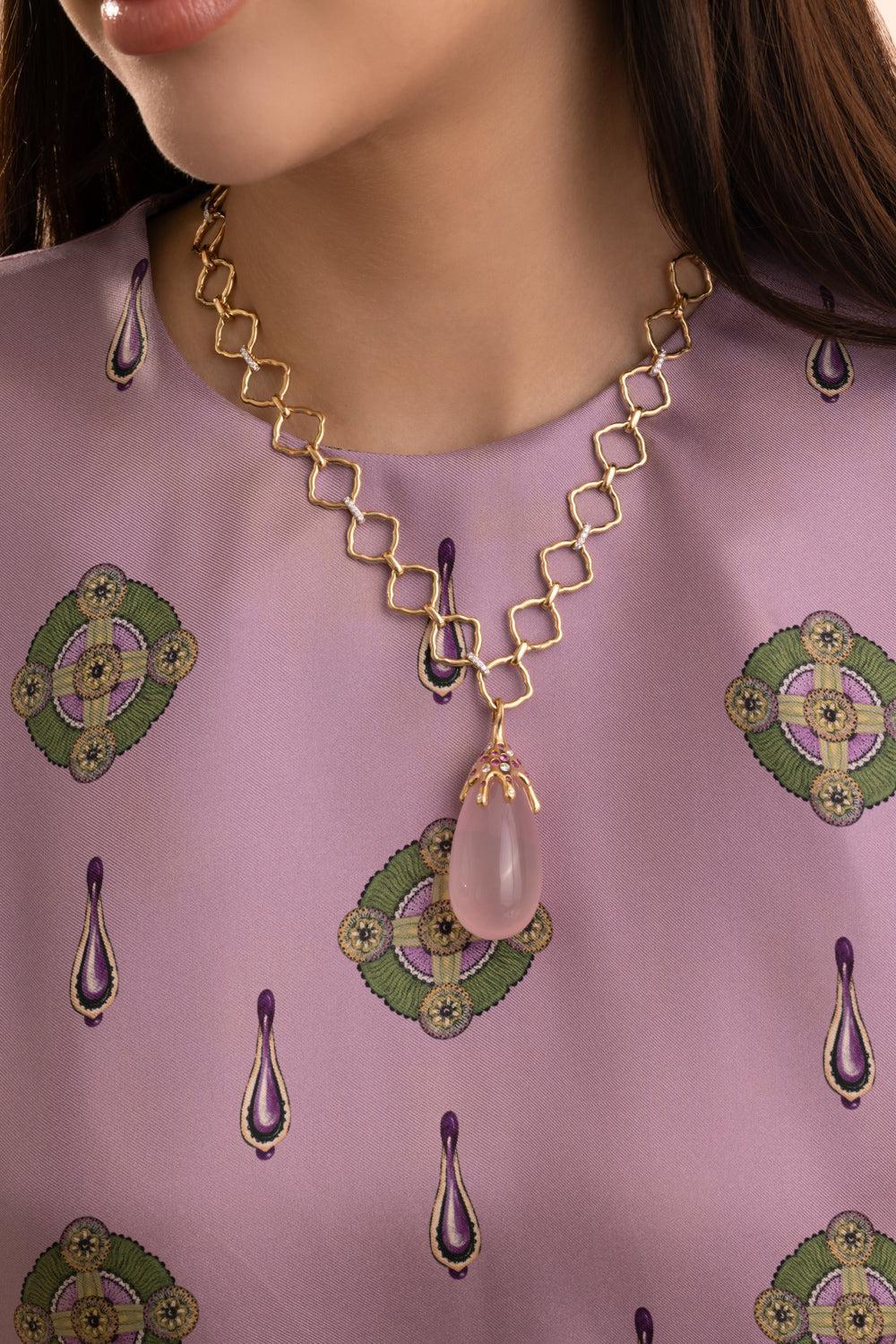 Pink Quartz Dripping Pendant - Image 4