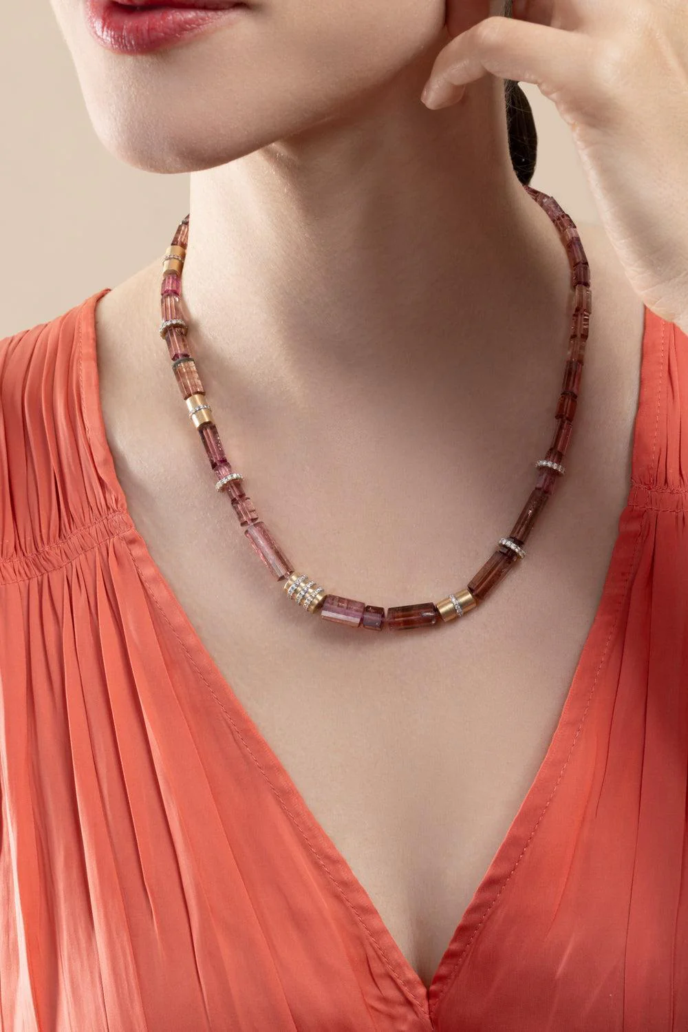 Pink Tourmaline Beaded Necklace - Image 3
