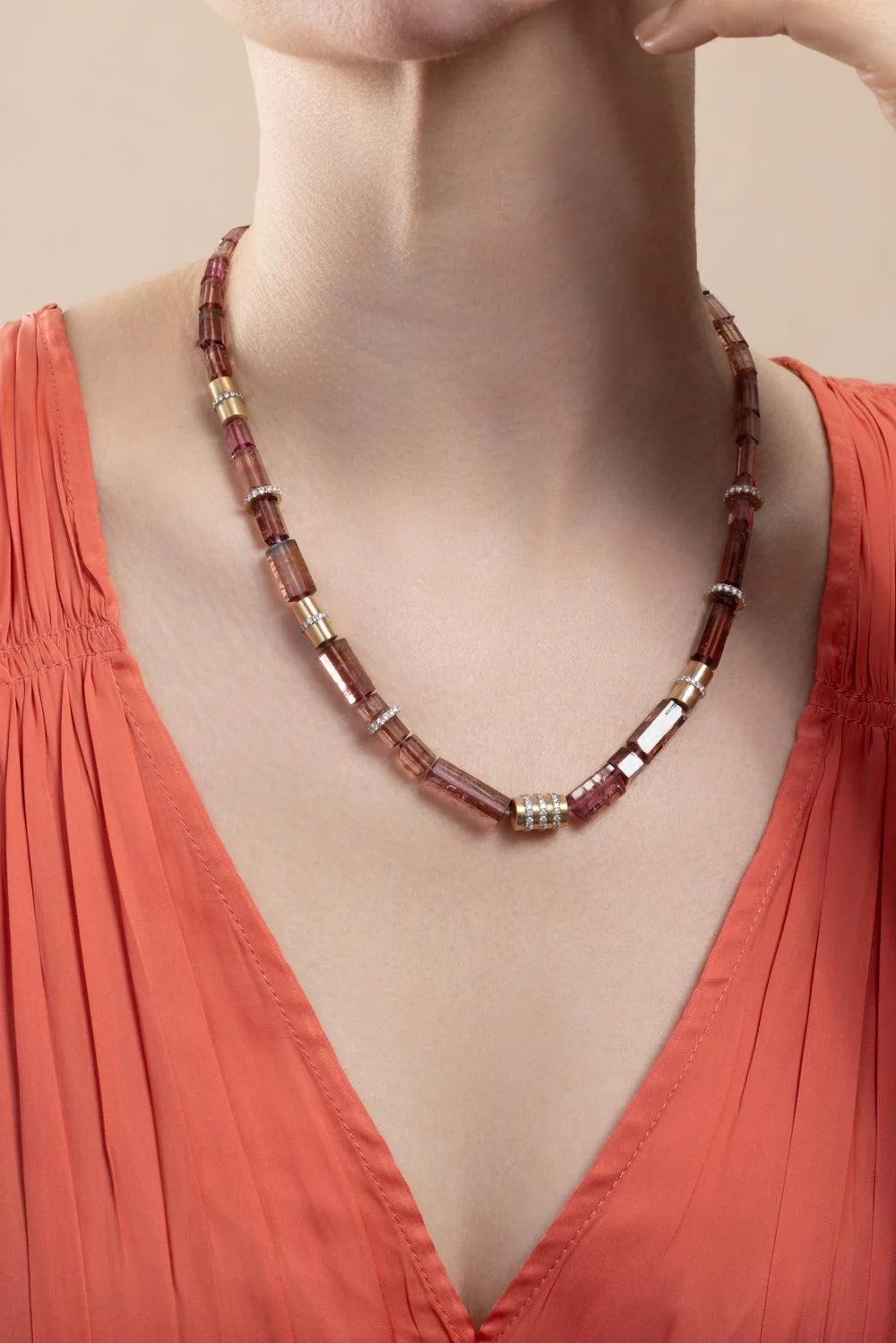 Pink Tourmaline Beaded Necklace - Image 4
