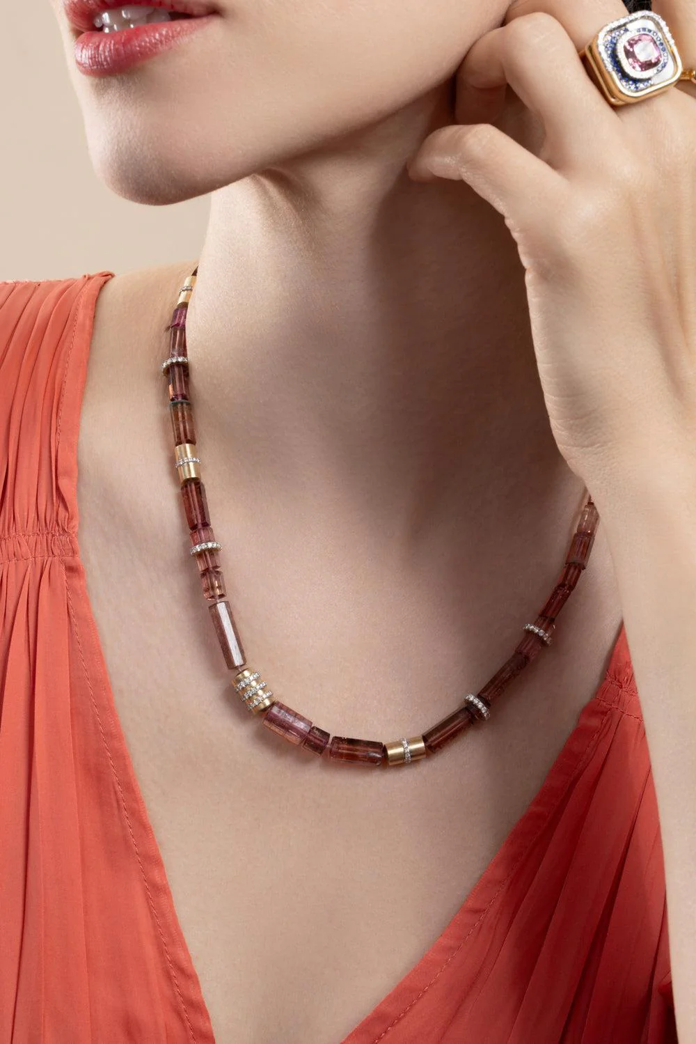 Pink Tourmaline Beaded Necklace - Image 5