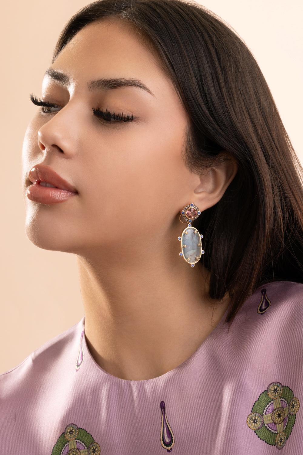 Pink Tourmaline Opal Drop Earrings - Image 4