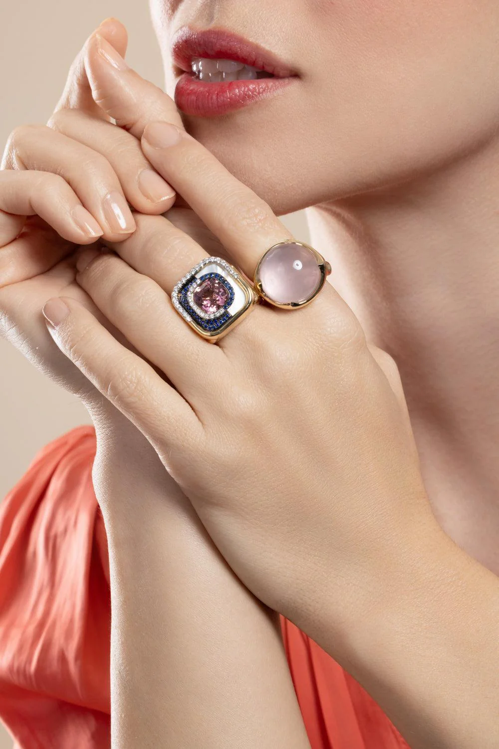 Pink Tourmaline Pearl Mid Century Ring