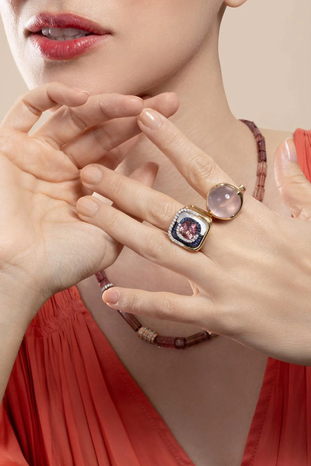 Pink Tourmaline Pearl Mid Century Ring - Image 2