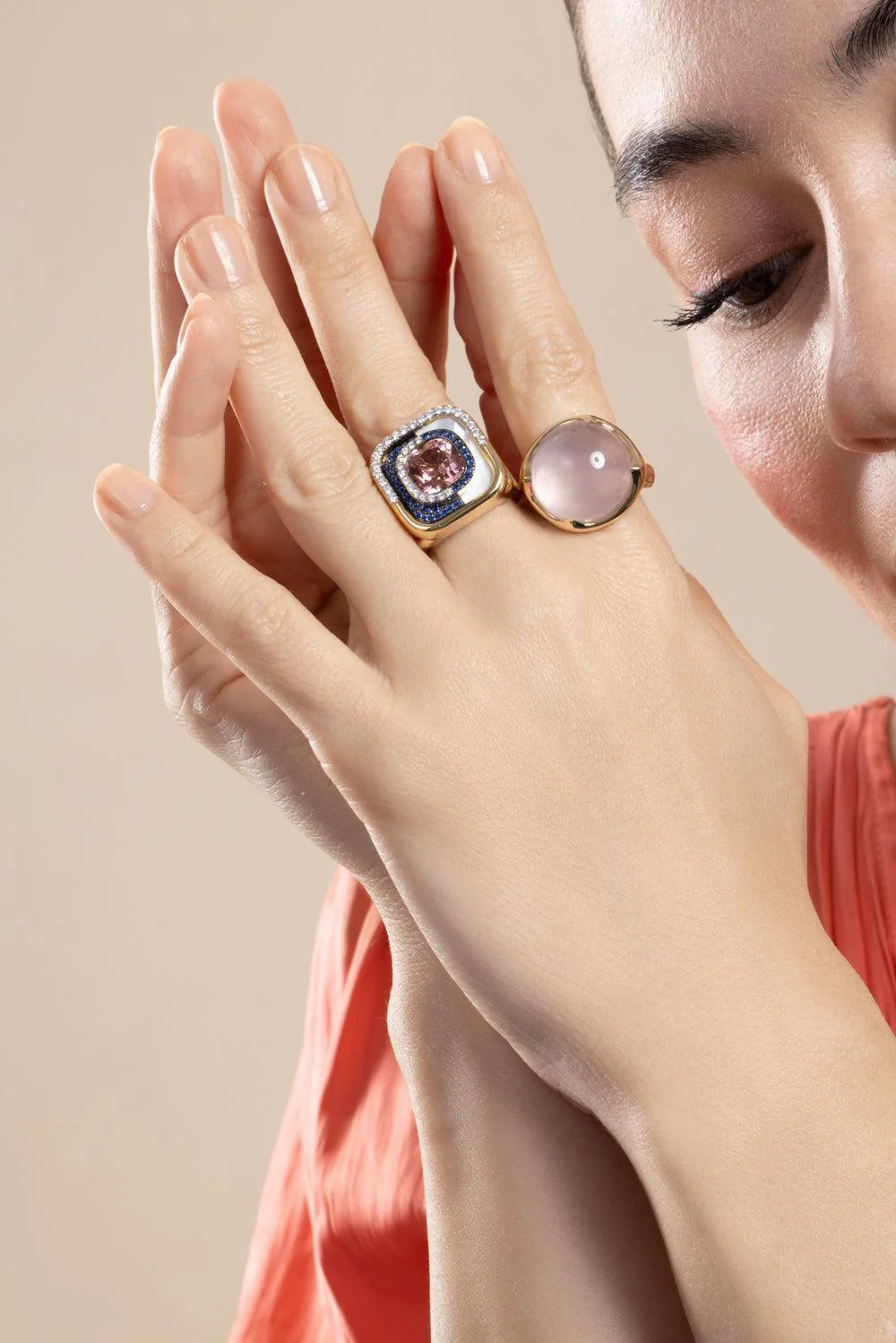 Pink Tourmaline Pearl Mid Century Ring - Image 3