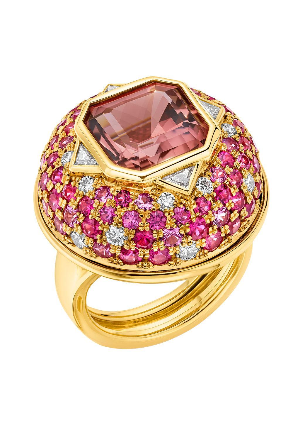 Pink Tourmaline Ruby Octagon Gemstone Ring