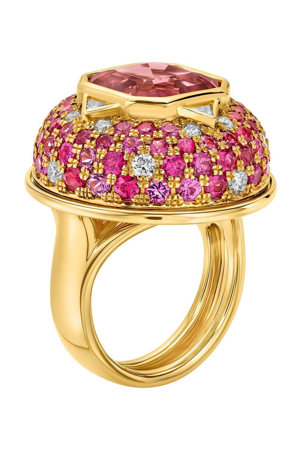 Pink Tourmaline Ruby Octagon Gemstone Ring - Image 6