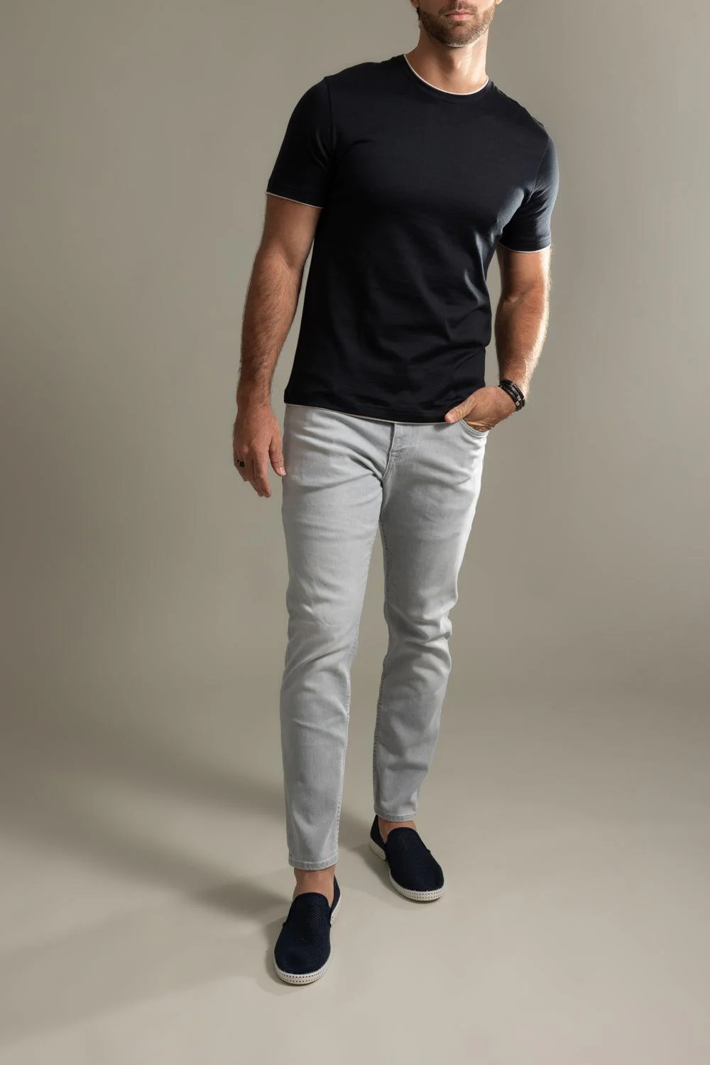 Crewneck Contrast Tee - Black Sand - Image 2