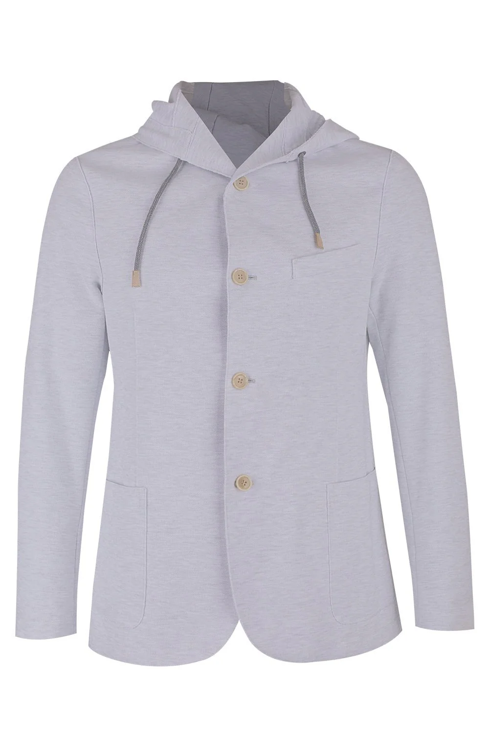 Hooded Buttoned Jacket - Grey