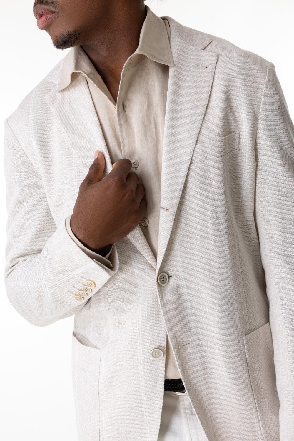 Micro Texture Single Breasted Blazer - Sand Stripe - Image 3