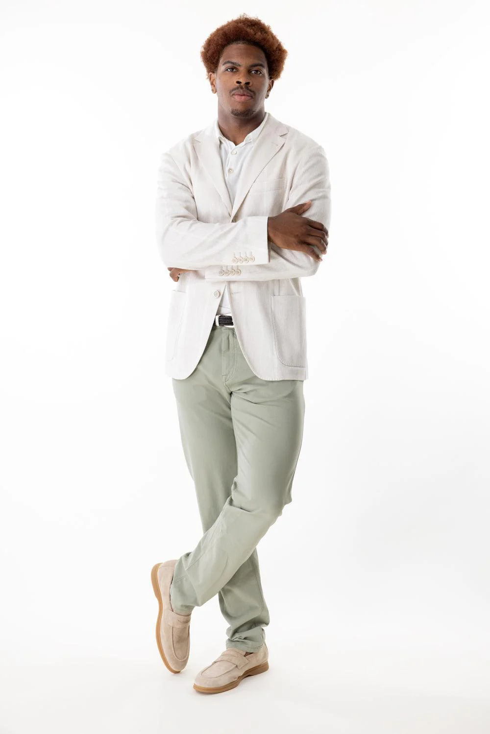 Micro Texture Single Breasted Blazer - Sand Stripe - Image 4