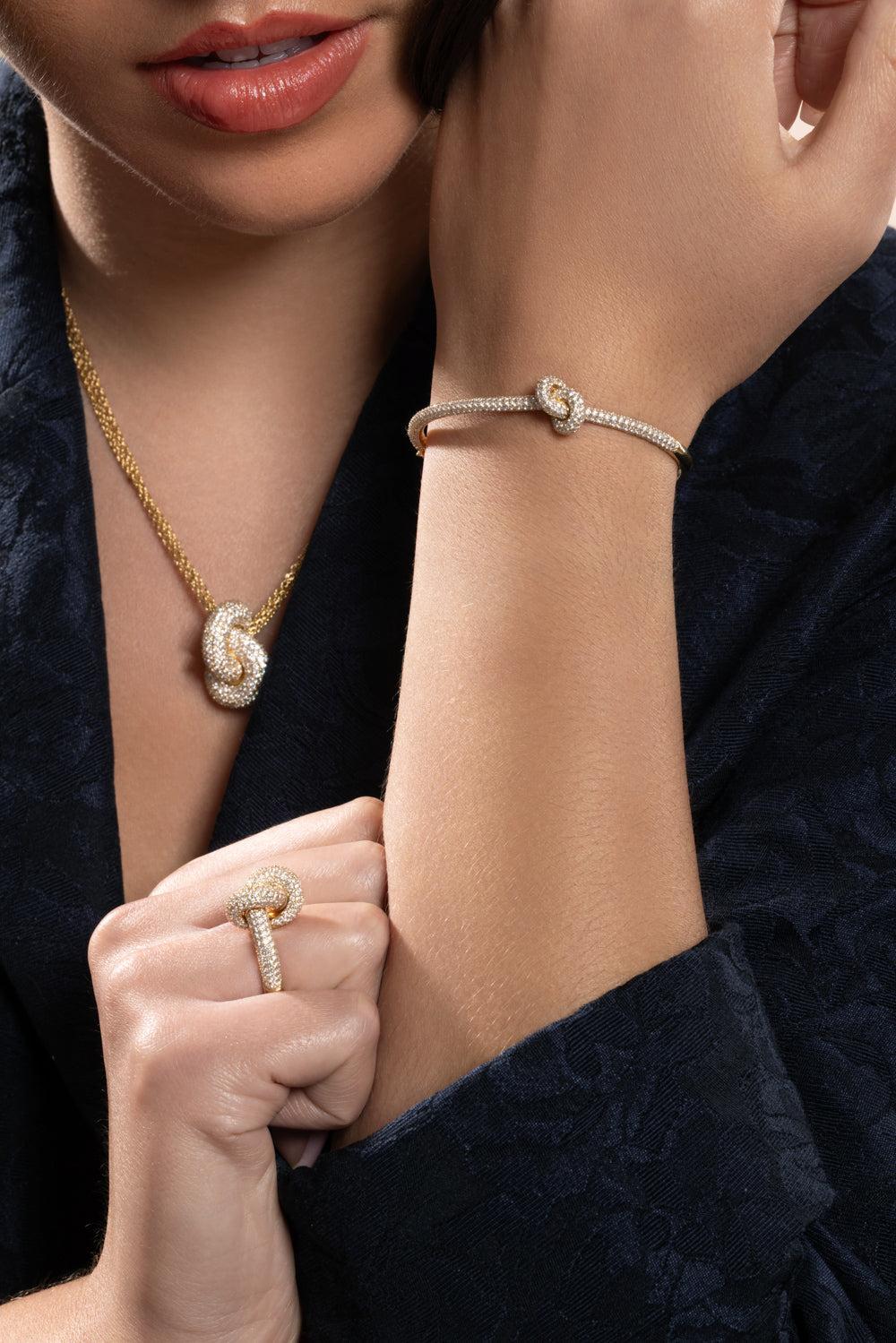 Diamond Pave Small Legacy Knot Bangle Bracelet - Image 2