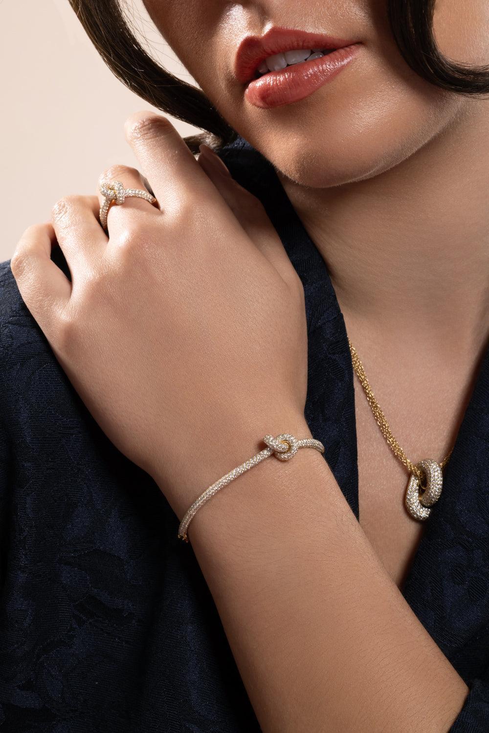 Diamond Pave Small Legacy Knot Bangle Bracelet - Image 4