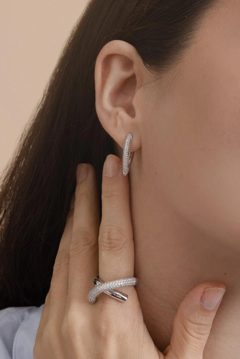 Small Pave Diamond Teardrop Link Earrings - Image 4