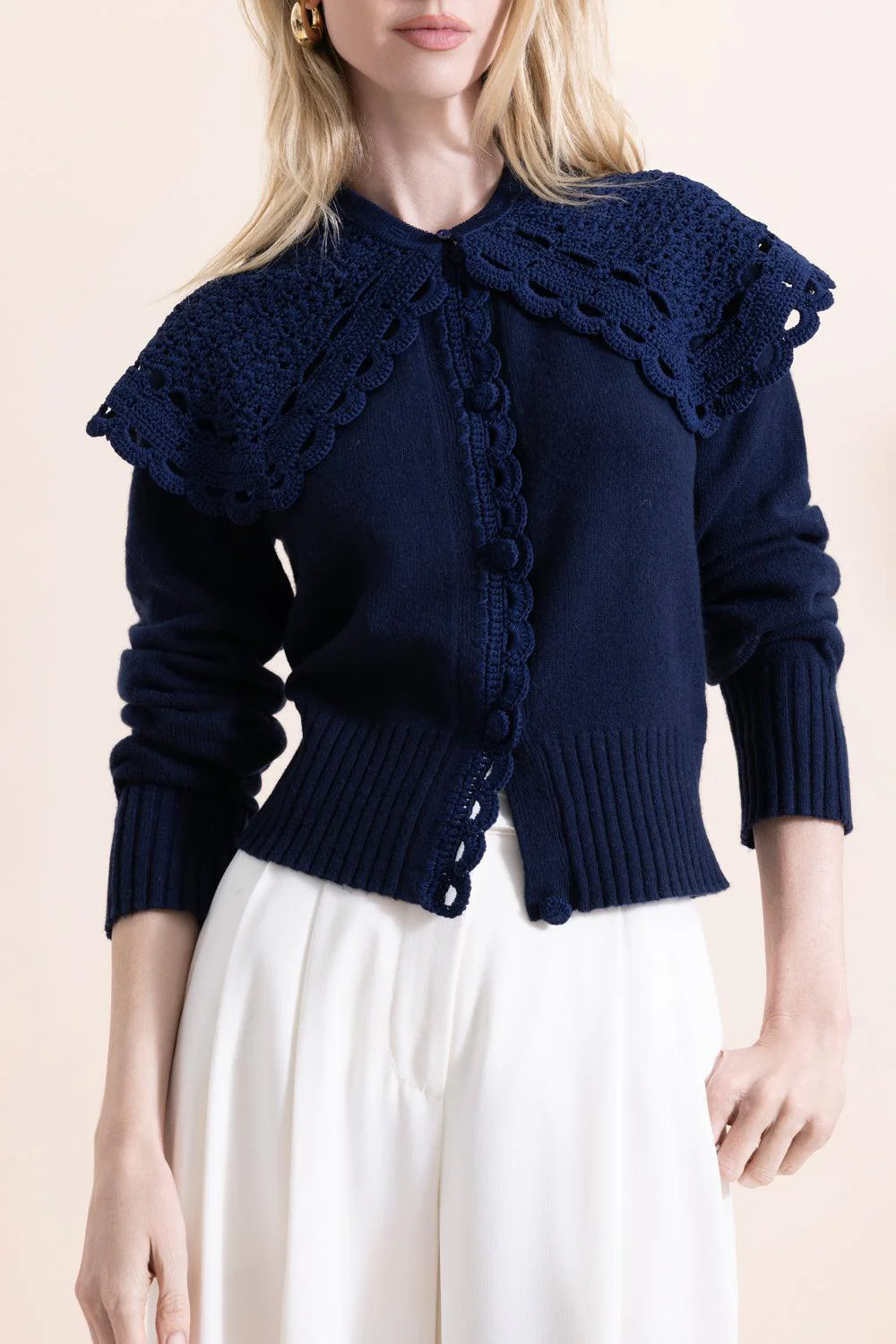 Crew Neck Shoulder Cardigan - Image 2