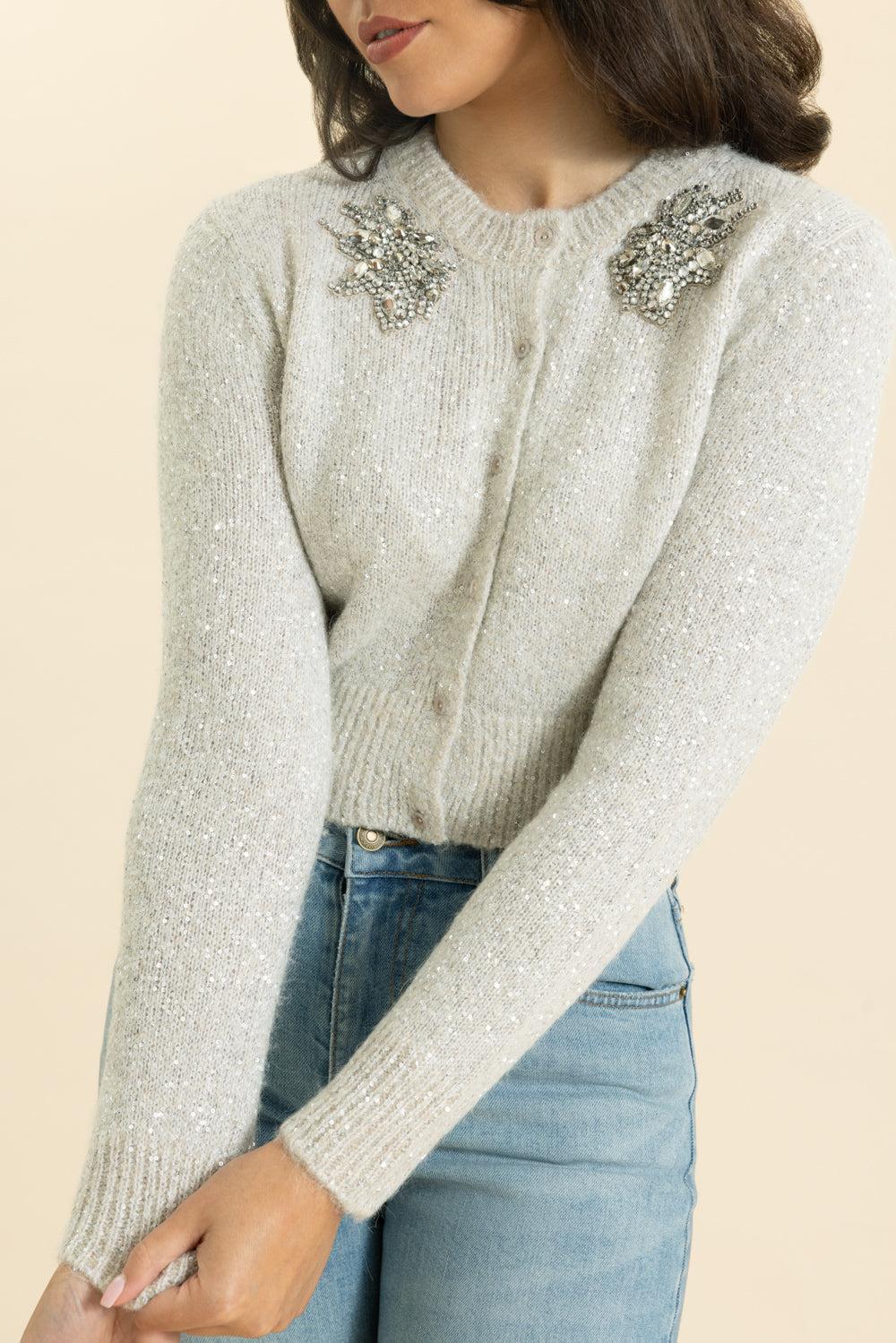 Cropped Jeweled Cardigan - Image 3