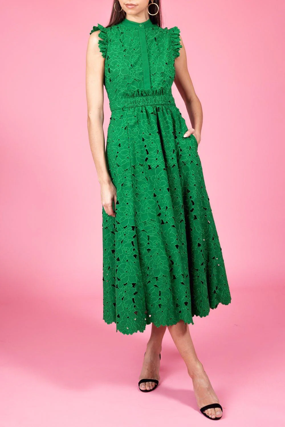 Cutwork Sleeveless Midi Dress - Image 3